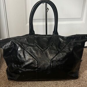3448  YSL Black Patent Leather Tote Bag